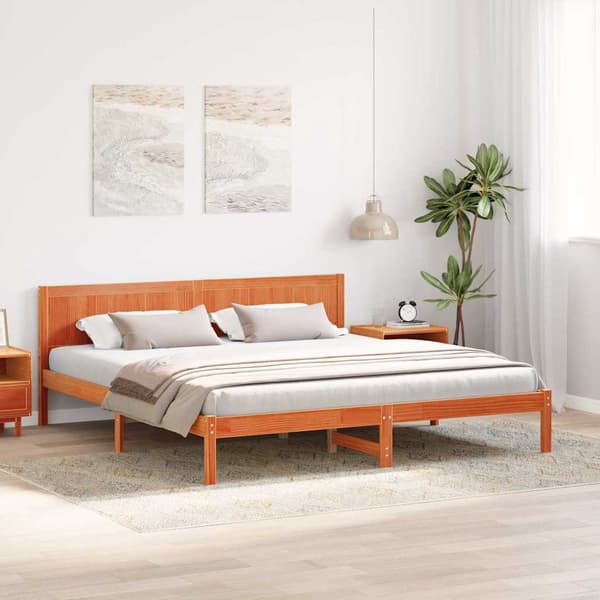 vidaXL Sängram Brun 200 x 200 cm Massivt tallträ
