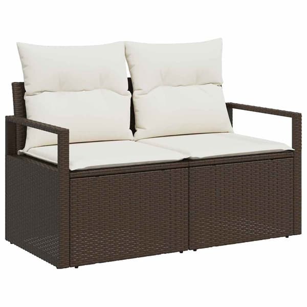 vidaXL Trädgårdsoffset med kudde med lagring 9 pcs Brun Poly rattan