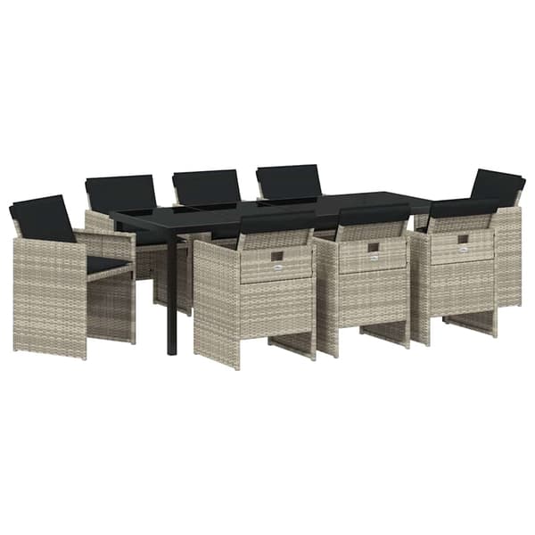 vidaXL Hage Spisegruppe 9 pcs Lysegrå polyrotting