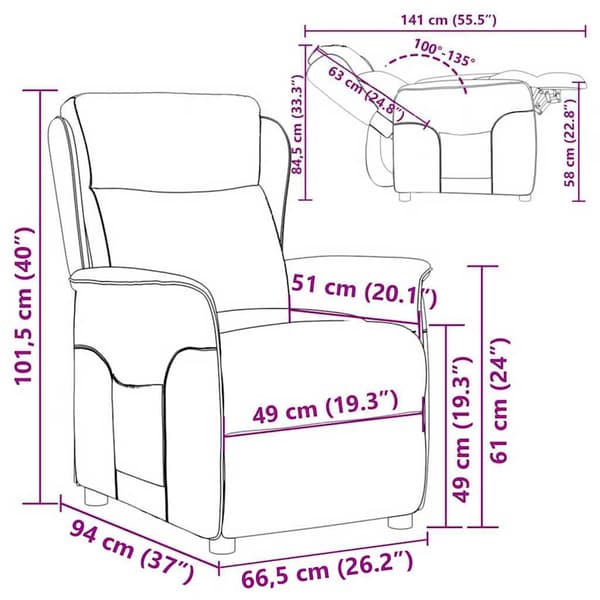 vidaXL Reclinerfåtölj Mörkbrun 66.5 x 94 x 101.5 cm Polyester
