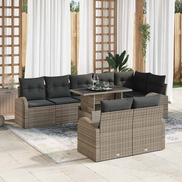 vidaXL Trädgårdsoffset med lagring 9 pcs Grå Poly rattan
