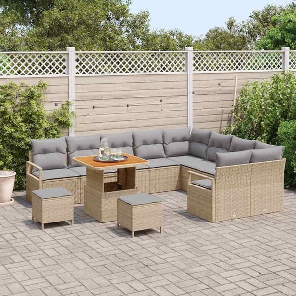 vidaXL Trädgårdsoffset med kudde 12 pcs Beige konstrotting