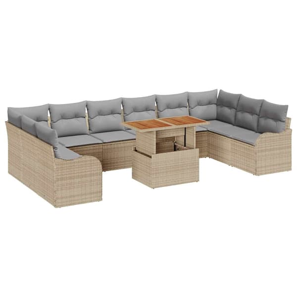 vidaXL Trädgårdsoffset med lagring 11 pcs Beige Poly rattan