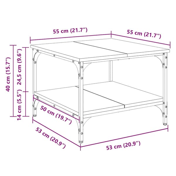 vidaXL Salongbord røkt eik 55x55x40 cm konstruert tre
