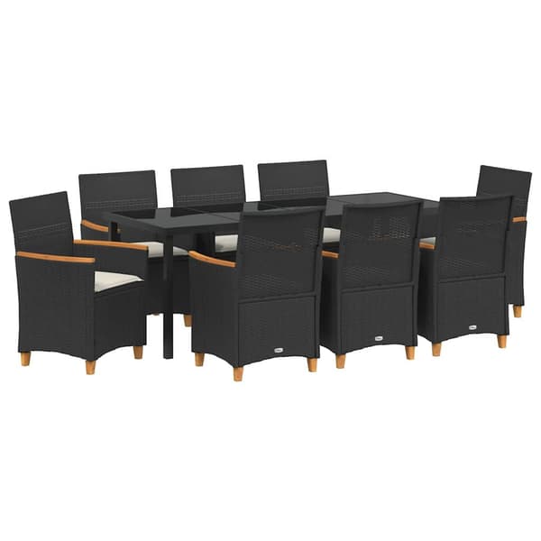 vidaXL Trädgårdsmöbelset 9 pcs Svart konstrotting