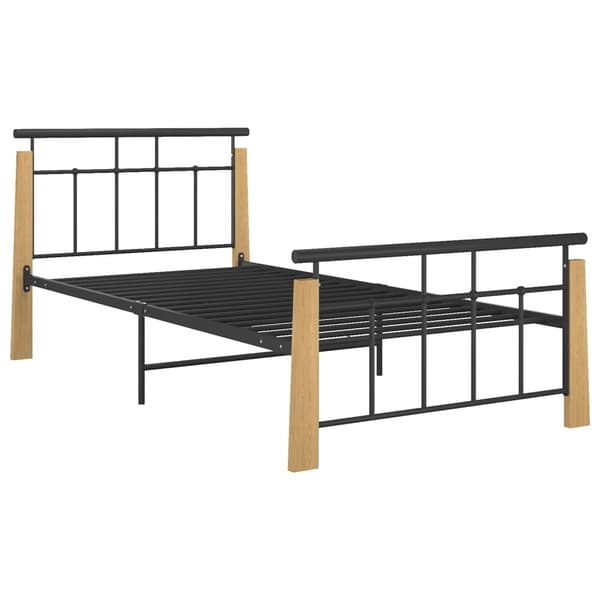 vidaXL Sengeramme metall og heltre eik 90x200 cm