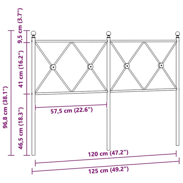 vidaXL Utskiftbar sengegavl i metall hvit 120 cm
