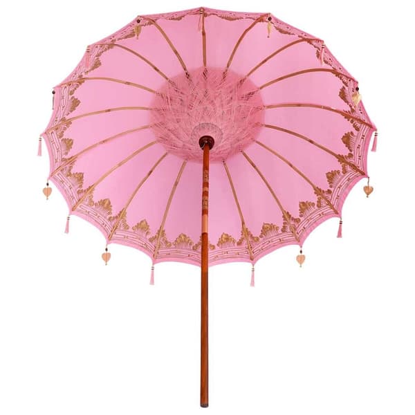vidaXL Balinesisk Parasol Rosa (210-220) x 260 cm Bomull og solid tre