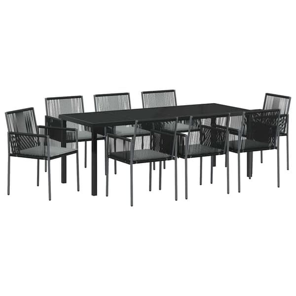vidaXL Trädgårdsmöbelset 9 pcs Svart PE Rattan