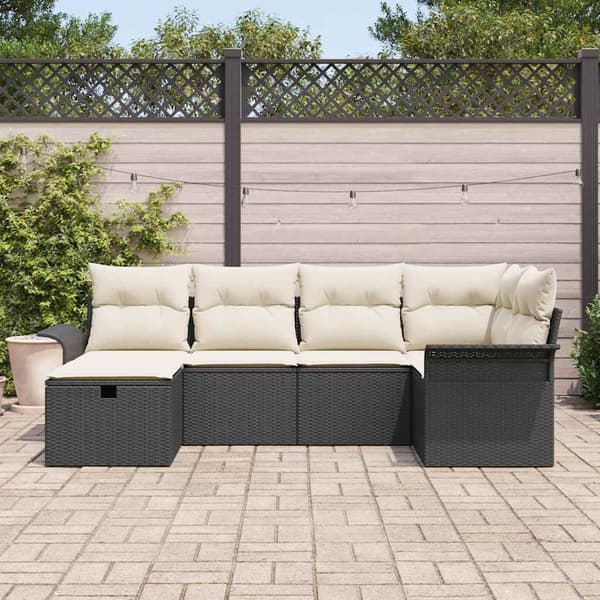 vidaXL Trädgårdsoffset med kudde med lagring 6 pcs Poly rattan