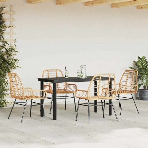 vidaXL Trädgårdsmatgrupp 5 delar brun polyrotting glas