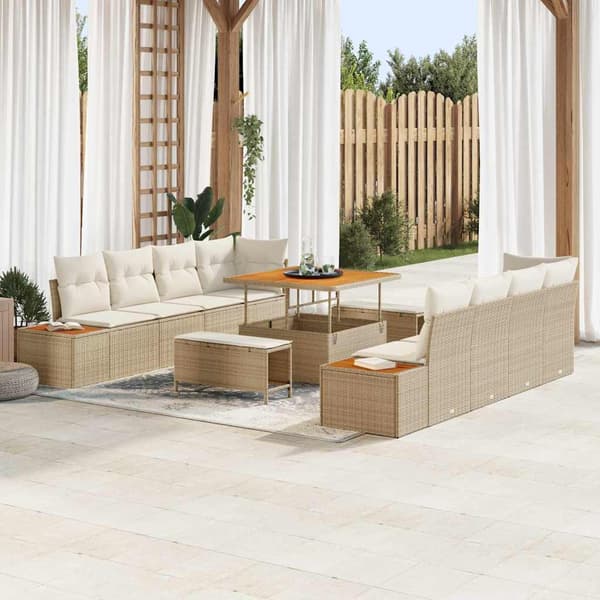 vidaXL Trädgårdsoffset 11 pcs Beige konstrotting