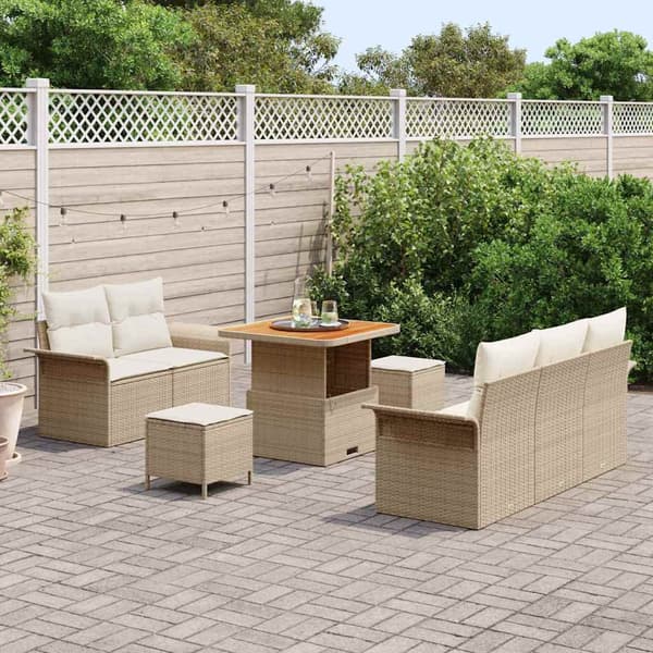 vidaXL Trädgårdsoffset med kudde 8 pcs Beige och gräddfärgad