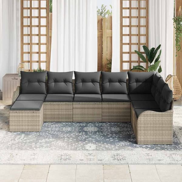 vidaXL Trädgårdsoffset med kudde 8 pcs Ljusgrå Poly rattan