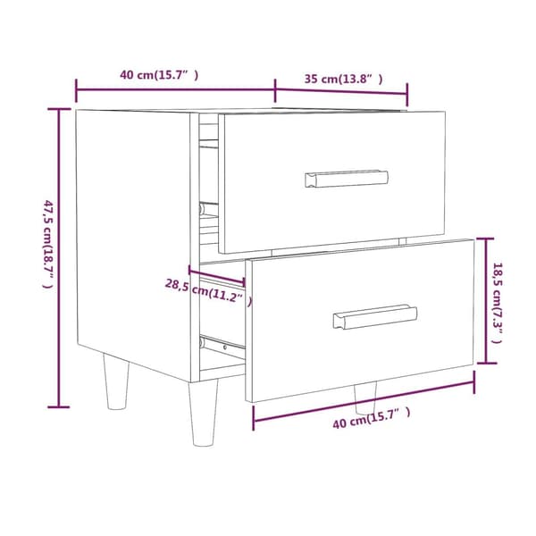 vidaXL Sängbord vit 40x35x47,5 cm