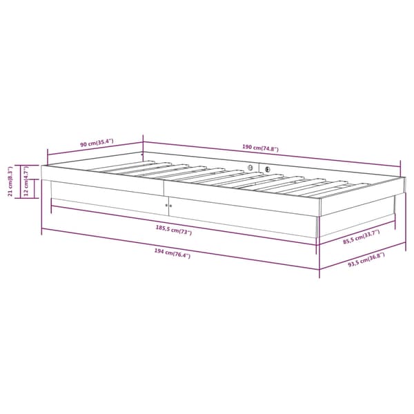 vidaXL Sängram massivt trä 90x190 cm