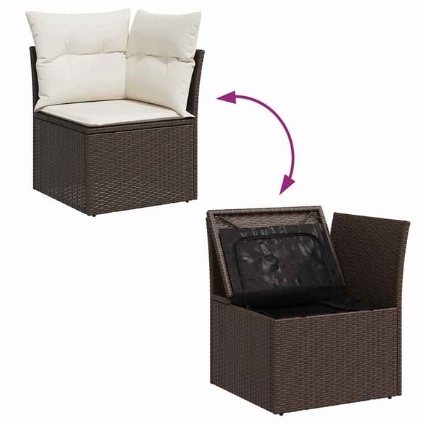 vidaXL Trädgårdsoffset med lagring 6 pcs Brun Poly rattan