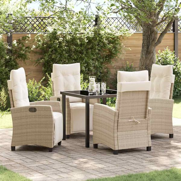 vidaXL Trädgårdsmöbelset med kudde 5 pcs Beige konstrotting