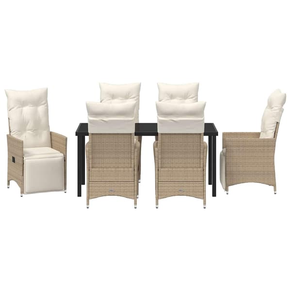vidaXL Trädgårdsmöbelset med kudde 7 pcs Beige konstrotting