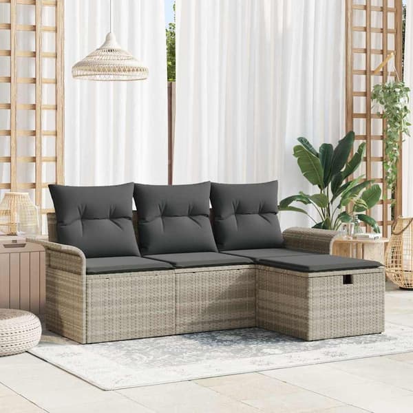 vidaXL Trädgårdsoffset med kudde med lagring 4 pcs Poly rattan