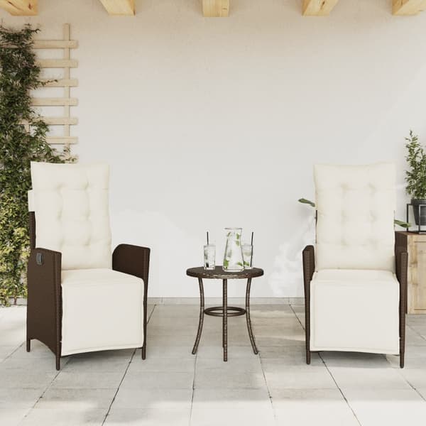 vidaXL Bistrogrupp med dynor 3 delar brun konstrotting
