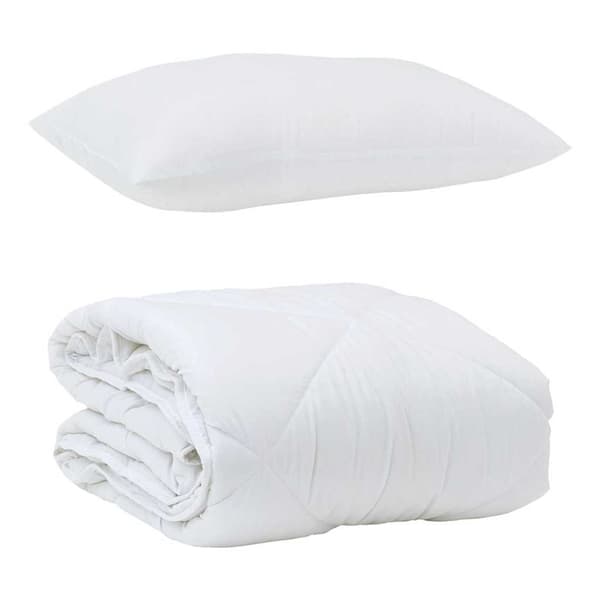 vidaXL Duntäcke med kudde med kudde 2 pcs Vit Mikrofiber