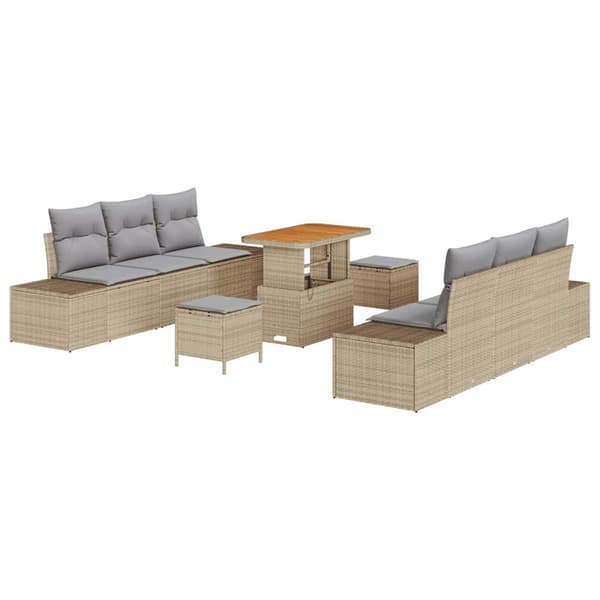 vidaXL Trädgårdsoffset med kudde 9 pcs Beige konstrotting