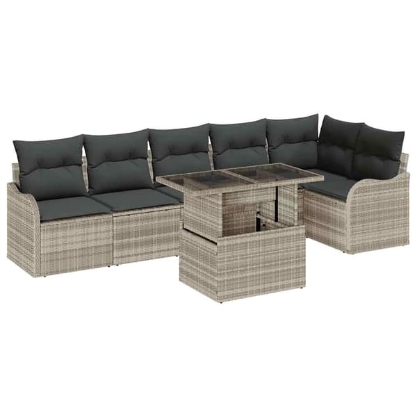 vidaXL Soffset med kudde 7 pcs Ljusgrå Poly rattan