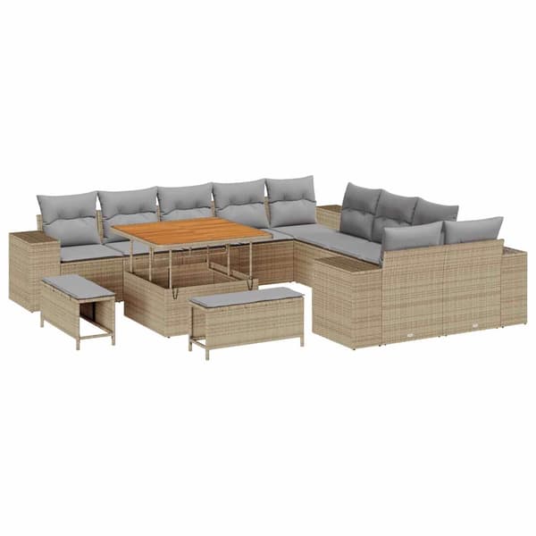 vidaXL Trädgårdsoffset med kudde 13 pcs Beige konstrotting