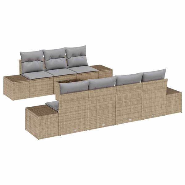 vidaXL Trädgårdssoffgrupp med dyna 8 delar Beige polyrotting