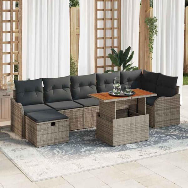 vidaXL Trädgårdsoffset med lagring 8 pcs Grå Poly rattan