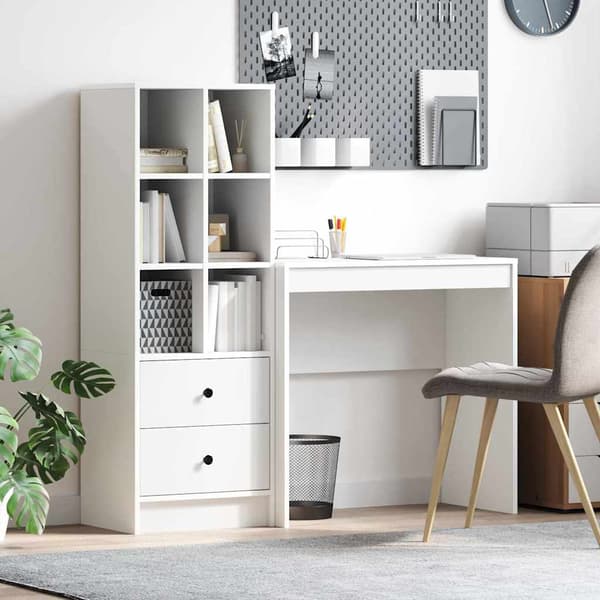 vidaXL Skrivbord med låda 2 pcs Vit