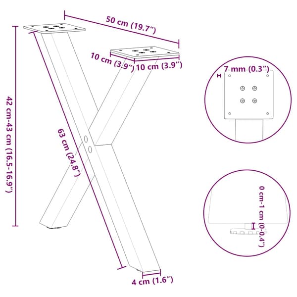 vidaXL Soffbordsben X-formade 2 st vit 50x(42-43) cm stål