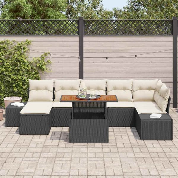 vidaXL Trädgårdsoffset med lagring 8 pcs Svart Poly rattan