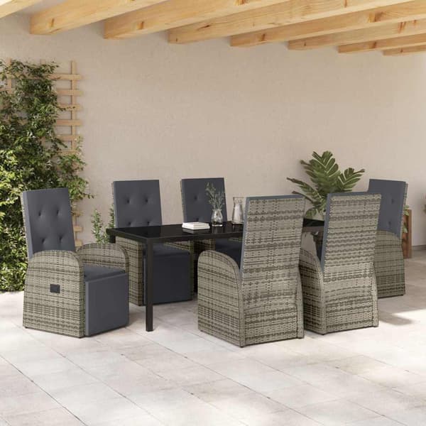vidaXL Trädgårdsmöbelset med kudde 7 pcs Grå konstrotting