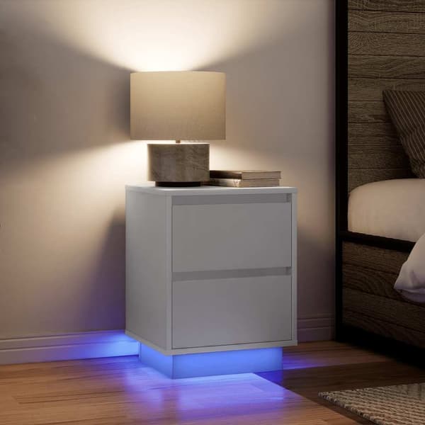 vidaXL Nattskap med LED-lys Hvit 38x34x50 cm