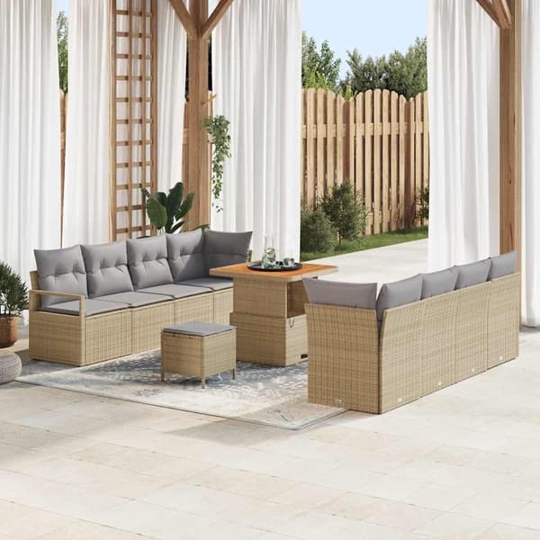 vidaXL Trädgårdsoffset med kudde 11 pcs Beige konstrotting