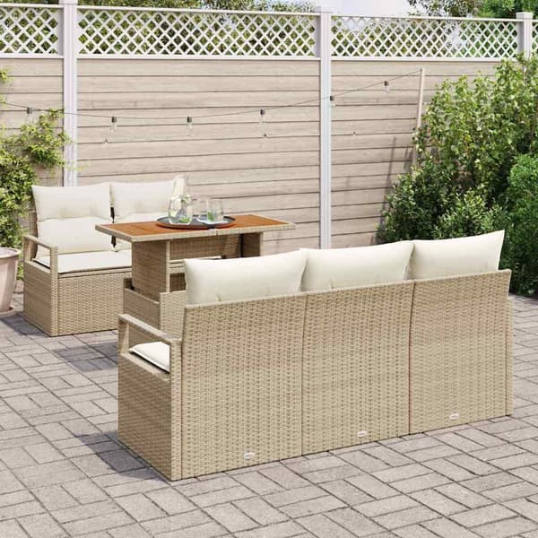 vidaXL Trädgårdsoffset med lagring 6 pcs Beige Poly rattan