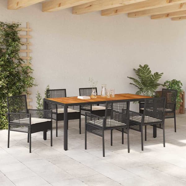vidaXL Trädgårdsmöbelset 7 pcs Svart konstrotting