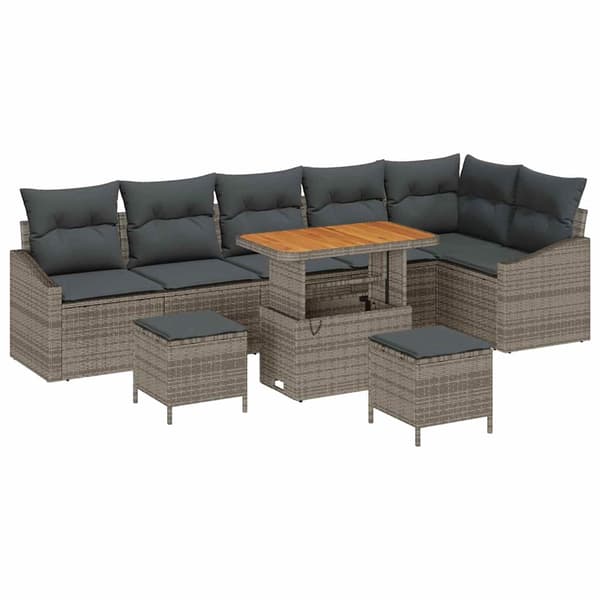 vidaXL Trädgårdsoffset med kudde med lagring 9 pcs Grå Poly rattan