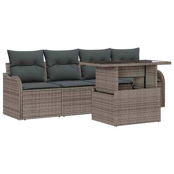 vidaXL Trädgårdsoffset med kudde med kudde 5 pcs Grå Poly Rattan