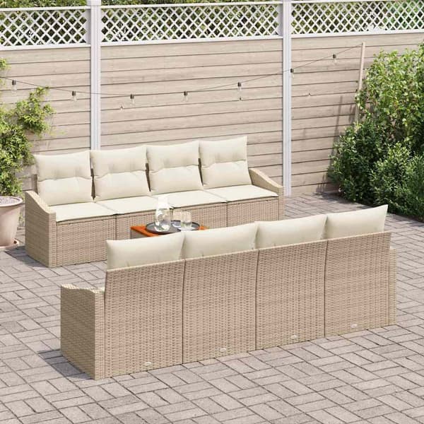 vidaXL Trädgårdsoffset med kudde 9 pcs Beige konstrotting