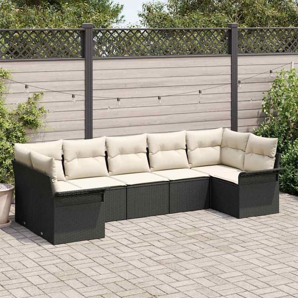 vidaXL Trädgårdsoffset med kudde med lagring 7 pcs Svart Poly rattan