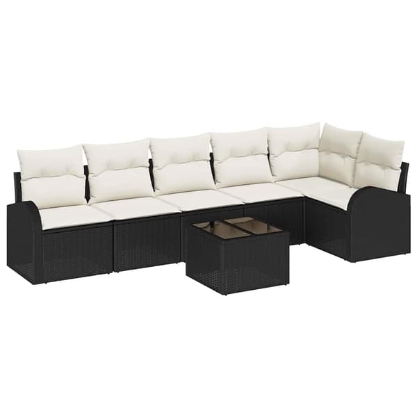 vidaXL Trädgårdsoffset med kudde 7 pcs Svart Poly rattan