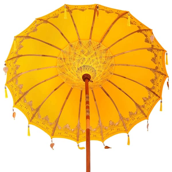 vidaXL Balinesisk Parasol 260 Gul 180-190 cm Bomull og solid tre