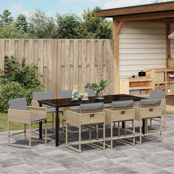 vidaXL Trädgårdsmöbelset 9 pcs Beige konstrotting