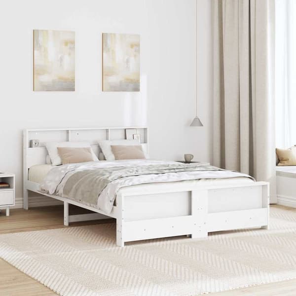 vidaXL Sengestamme med hodegjerde Hvit 150 x 200 cm Konstruert tre