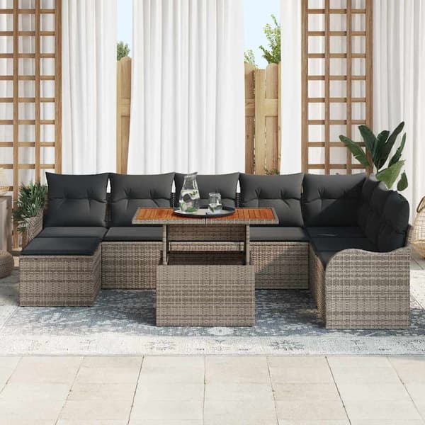 vidaXL Trädgårdsoffset med lagring 9 pcs Grå Poly rattan
