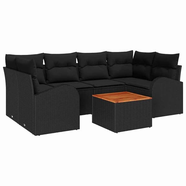 vidaXL Trädgårdsoffset med lagring 7 pcs Svart konstrotting