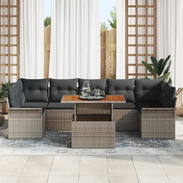 vidaXL Trädgårdsoffset med lagring 8 pcs Grå Poly rattan